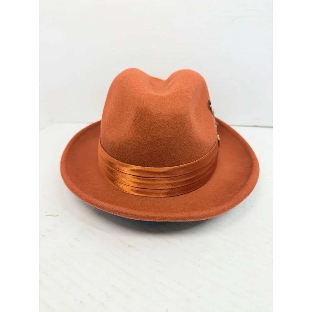 Bruno Capelo Giovanni Fedora Medium Orange 100% Australian Wool Hat New